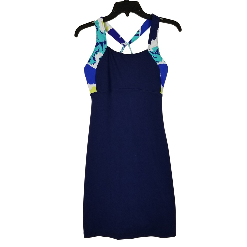 Title Nine Active Dress Women Small Navy Blue Abstract Cross Back Sporty Mini